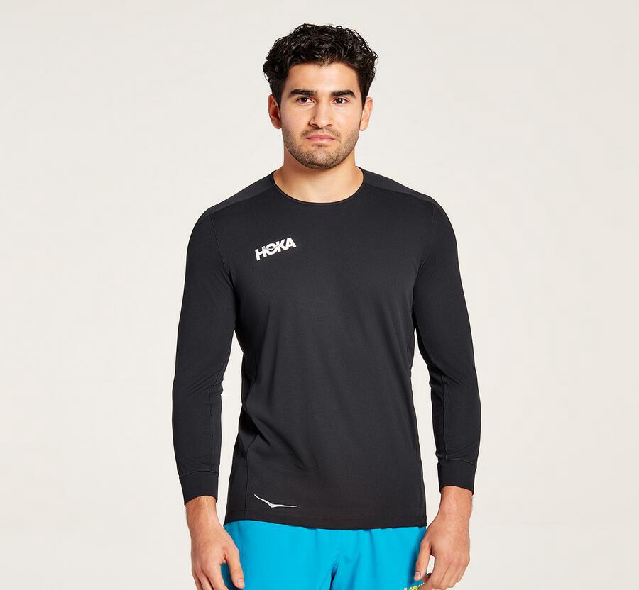 Hoka One One Tops Mens Black - Performance 3/4 Sleeve - 35976CUXV